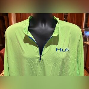 Huk Bright‎ Green 1/4 zip Performance Pullover. Neon green with logos front/back